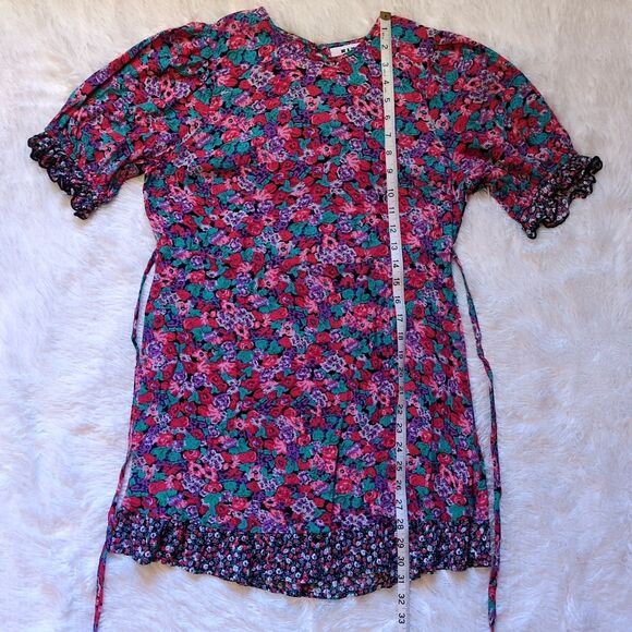 RIXO Dress Pink Purple Floral Puff Sleeve Mini Ruffle Cottage Size 6 - Picture 8 of 10
